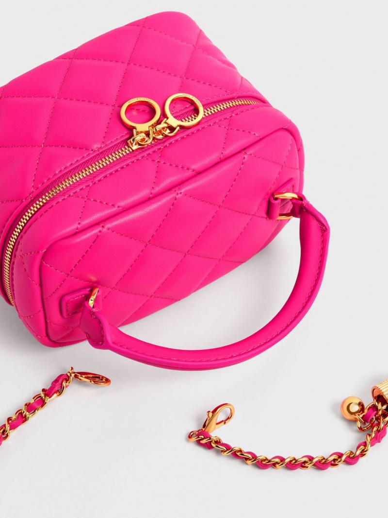 μίνι τσάντες Charles And Keith Καπιτονέ Two-Way Zip φουξια | 79382-SULD
