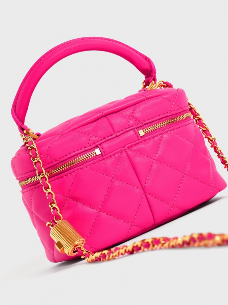 μίνι τσάντες Charles And Keith Καπιτονέ Two-Way Zip φουξια | 79382-SULD
