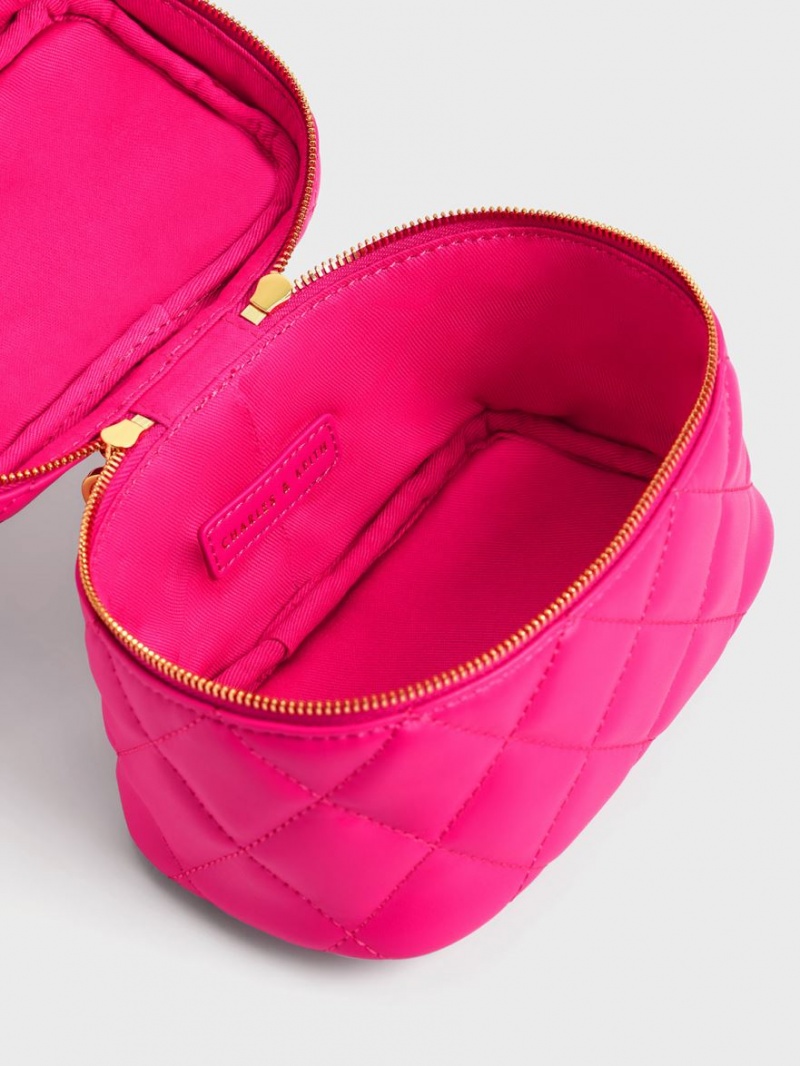 μίνι τσάντες Charles And Keith Καπιτονέ Two-Way Zip φουξια | 79382-SULD