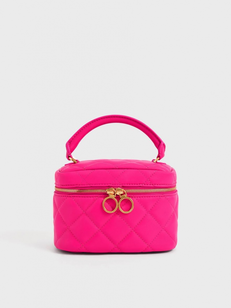 μίνι τσάντες Charles And Keith Καπιτονέ Two-Way Zip φουξια | 79382-SULD