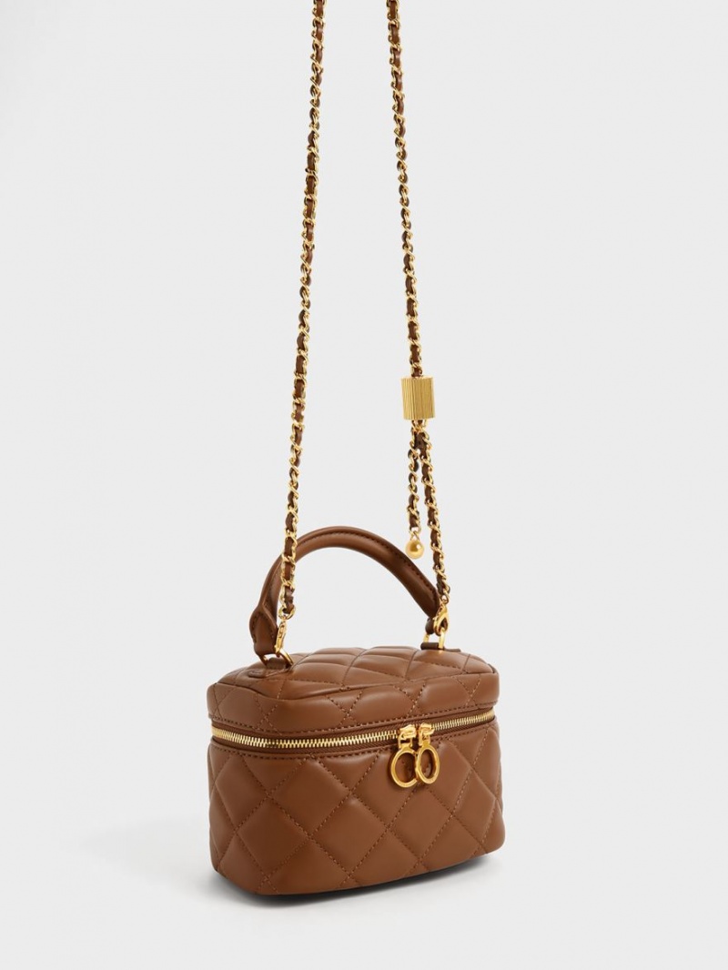 μίνι τσάντες Charles And Keith Καπιτονέ Two-Way Zip σοκολάτα | 83179-NFXY
