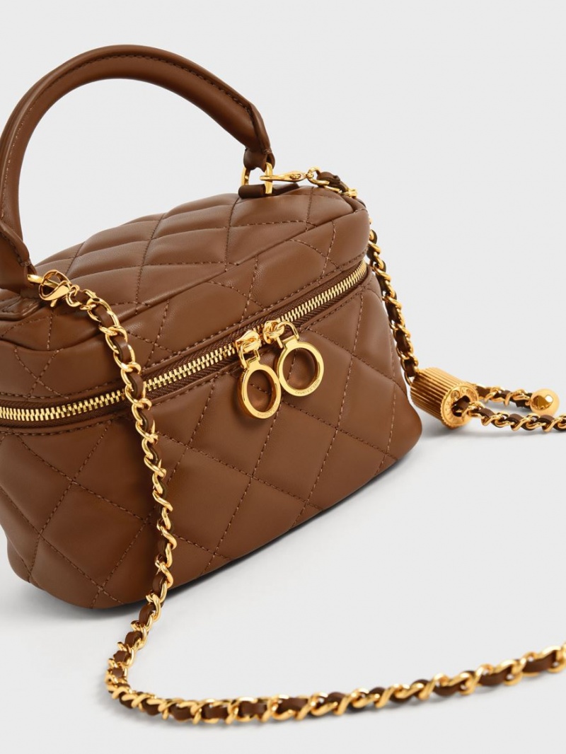 μίνι τσάντες Charles And Keith Καπιτονέ Two-Way Zip σοκολάτα | 83179-NFXY
