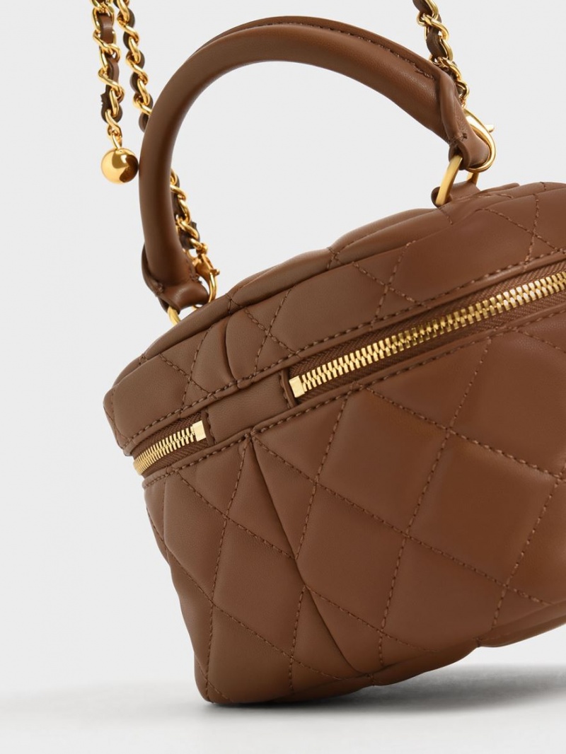 μίνι τσάντες Charles And Keith Καπιτονέ Two-Way Zip σοκολάτα | 83179-NFXY