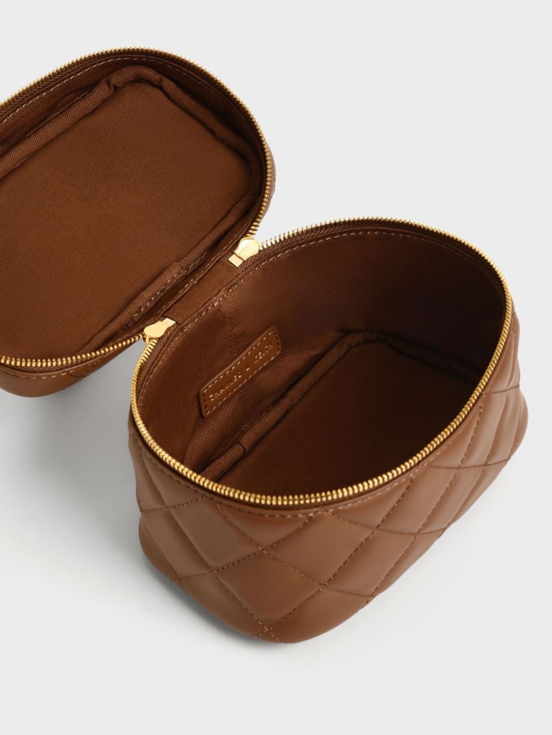 μίνι τσάντες Charles And Keith Καπιτονέ Two-Way Zip σοκολάτα | 83179-NFXY