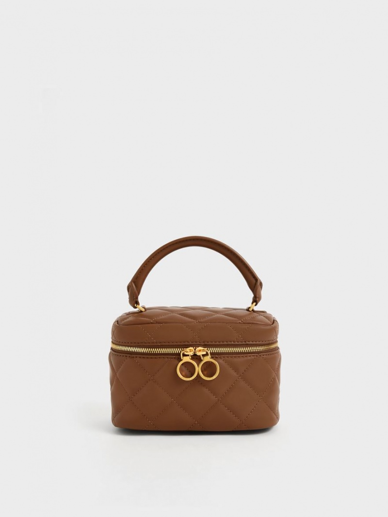 μίνι τσάντες Charles And Keith Καπιτονέ Two-Way Zip σοκολάτα | 83179-NFXY
