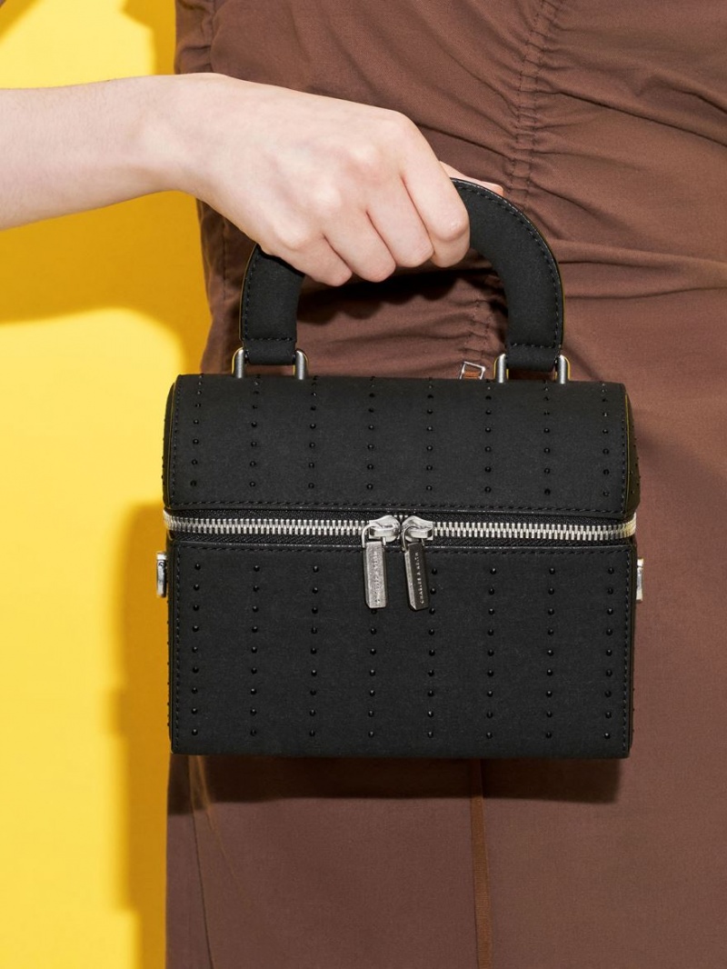 τσάντεσ χιαστί Charles And Keith Με Επένδυση Handle Textured μαυρα | 54071-WSPX