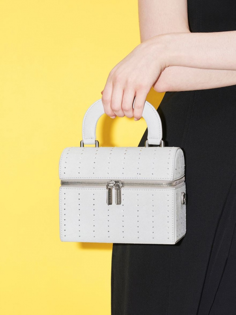 τσάντεσ χιαστί Charles And Keith Με Επένδυση Handle Textured ασημι | 01426-KMUO