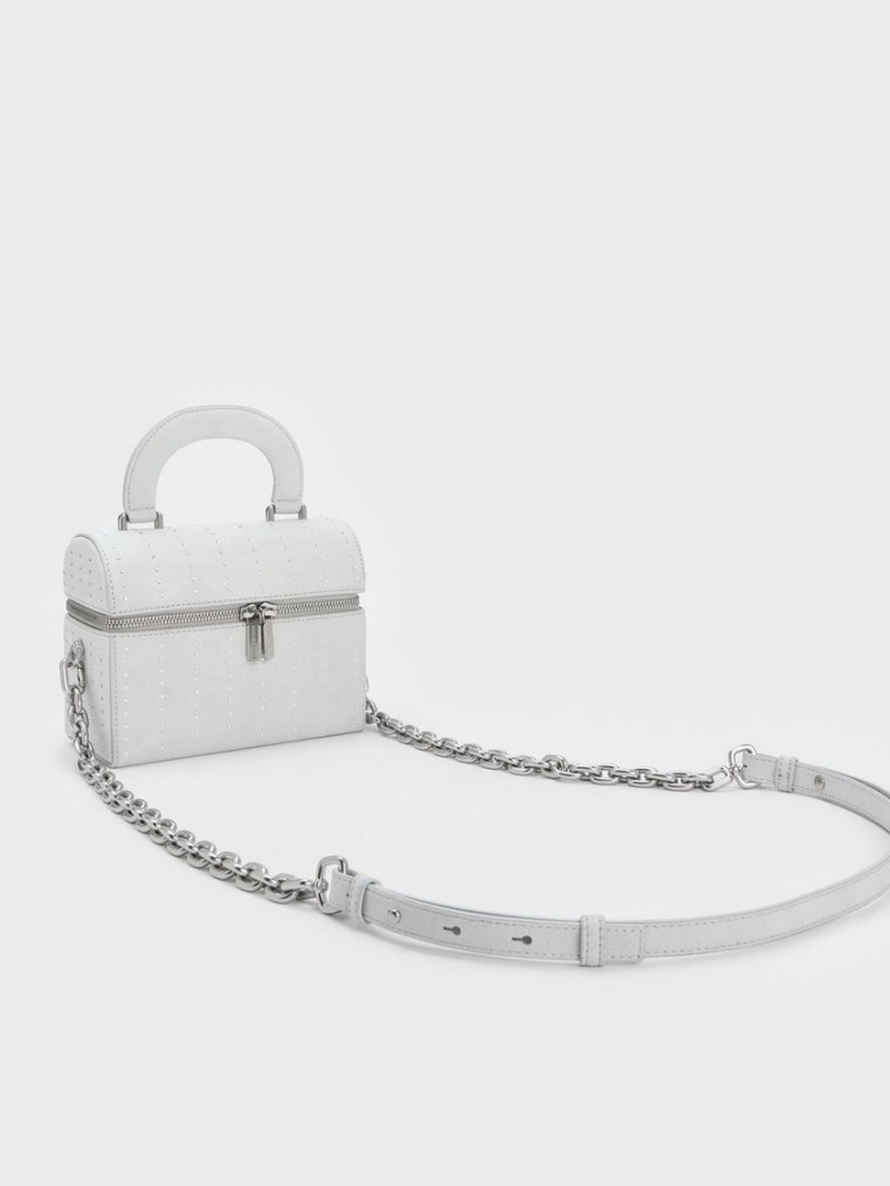 τσάντεσ χιαστί Charles And Keith Με Επένδυση Handle Textured ασημι | 01426-KMUO