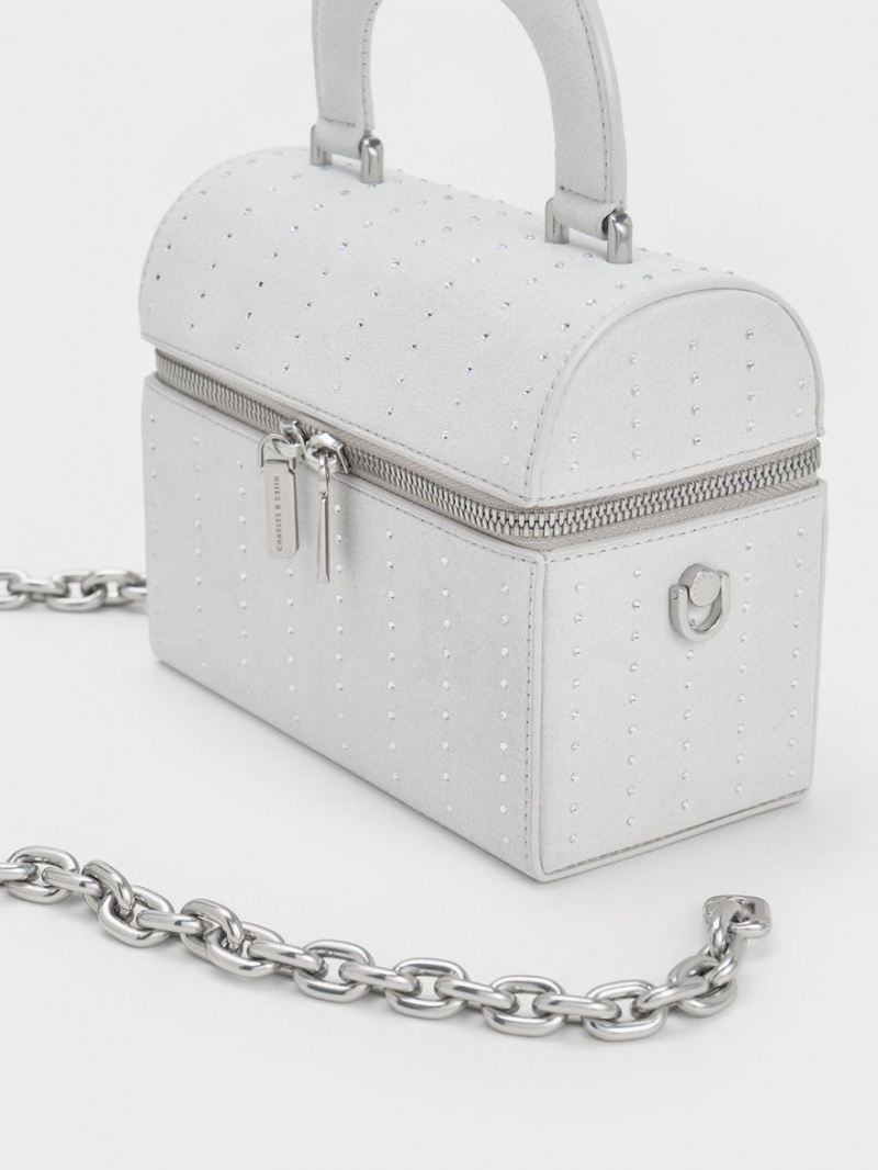 τσάντεσ χιαστί Charles And Keith Με Επένδυση Handle Textured ασημι | 01426-KMUO