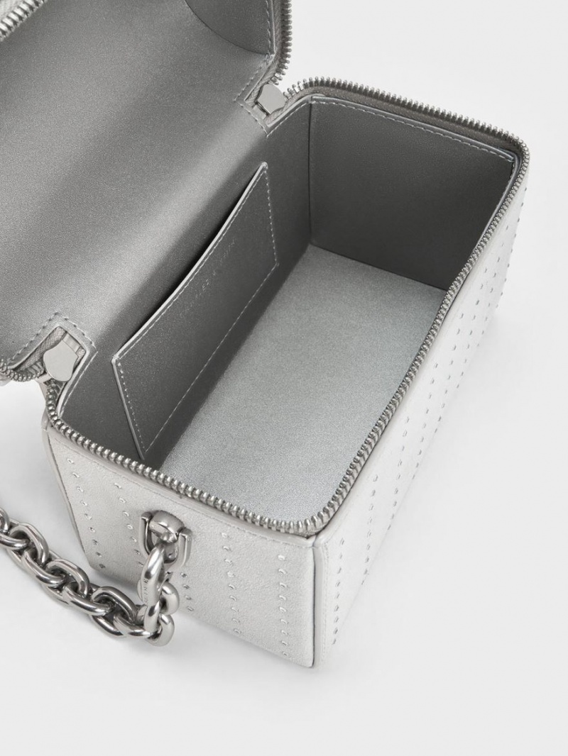 τσάντεσ χιαστί Charles And Keith Με Επένδυση Handle Textured ασημι | 01426-KMUO