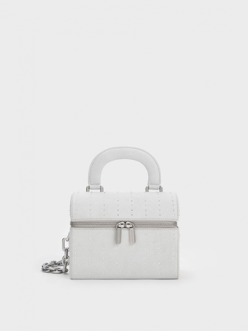 τσάντεσ χιαστί Charles And Keith Με Επένδυση Handle Textured ασημι | 01426-KMUO