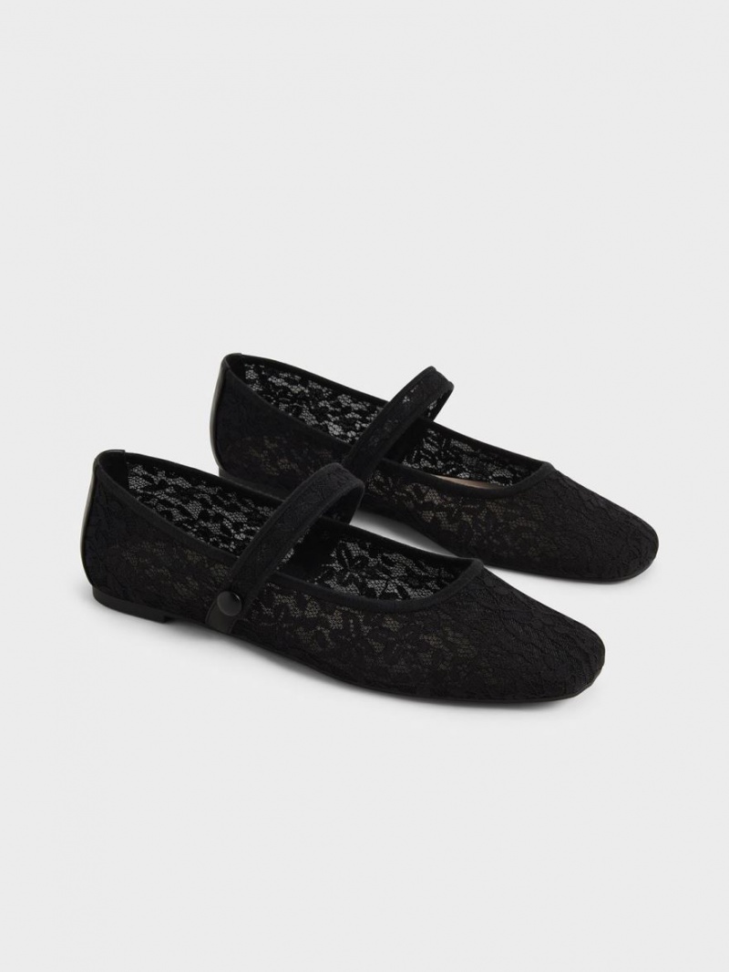 Παπουτσια Μπαλαρινεσ Charles And Keith δαντελα & Mesh Mary Jane μαυρα | 83475-ZKPL