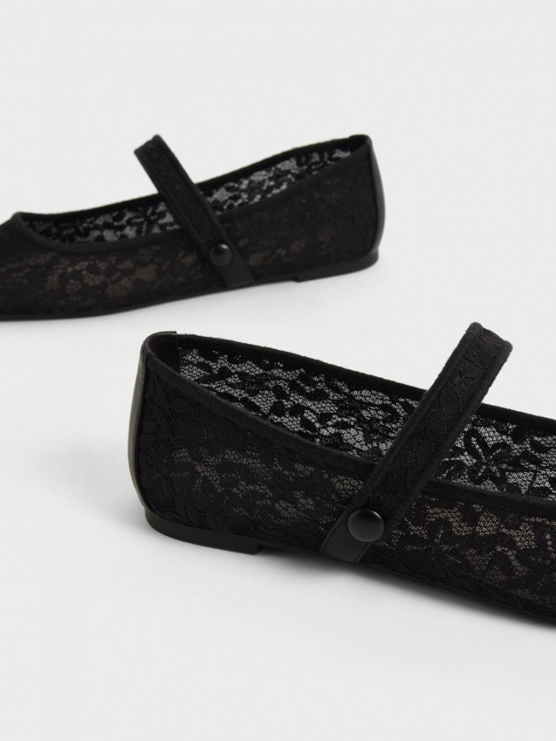 Παπουτσια Μπαλαρινεσ Charles And Keith δαντελα & Mesh Mary Jane μαυρα | 83475-ZKPL