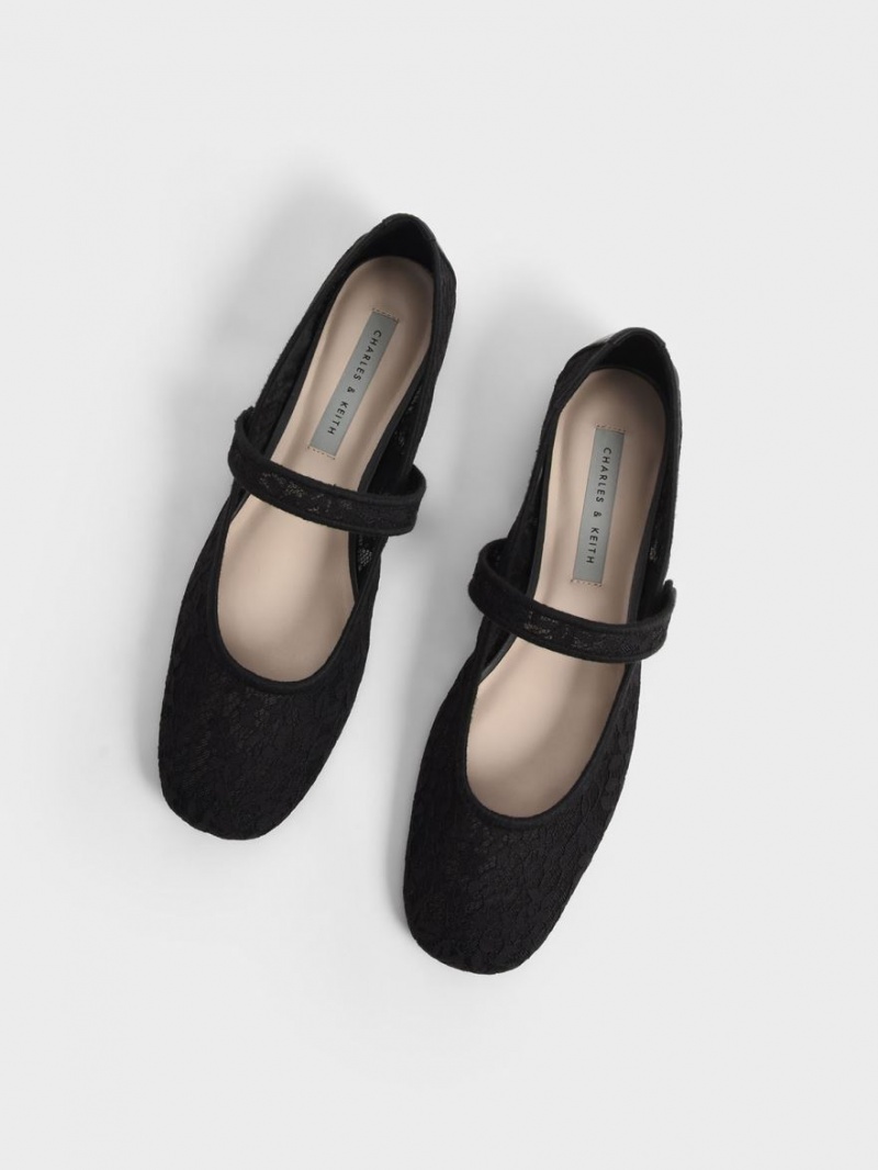 Παπουτσια Μπαλαρινεσ Charles And Keith δαντελα & Mesh Mary Jane μαυρα | 83475-ZKPL