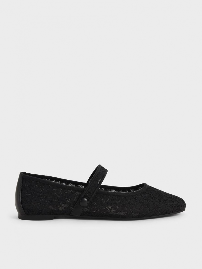 Παπουτσια Μπαλαρινεσ Charles And Keith δαντελα & Mesh Mary Jane μαυρα | 83475-ZKPL