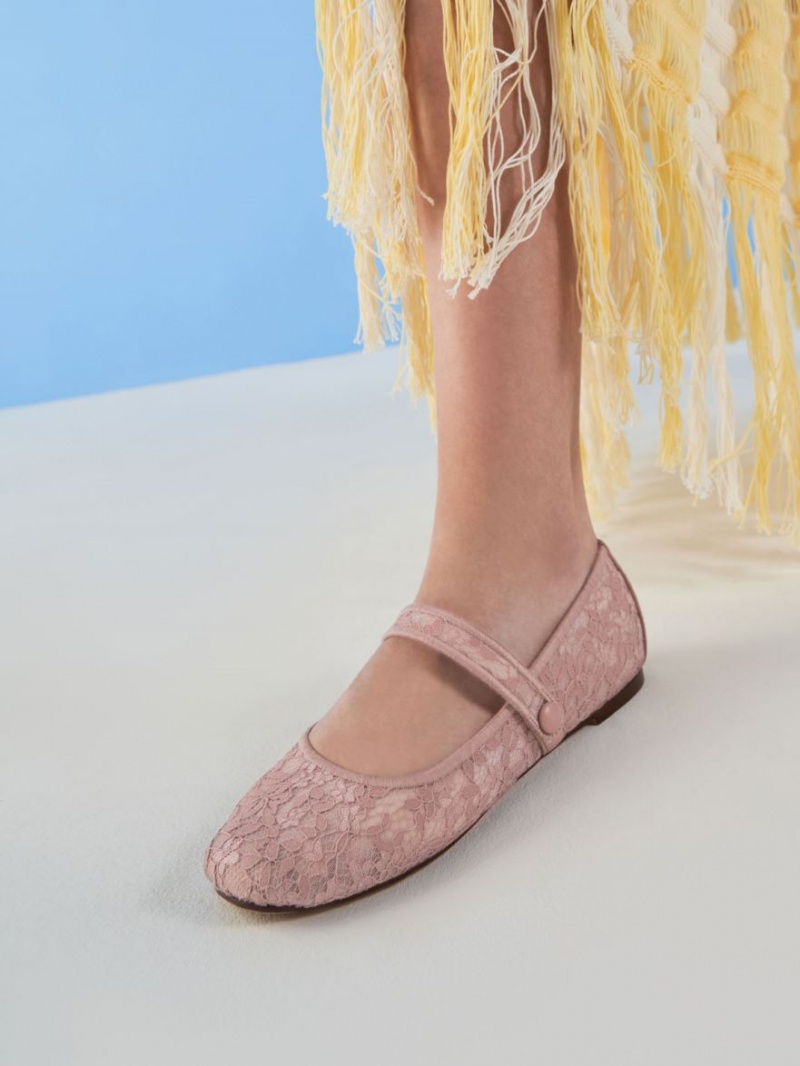 Παπουτσια Μπαλαρινεσ Charles And Keith δαντελα & Mesh Mary Jane ροζ | 91028-JTUS