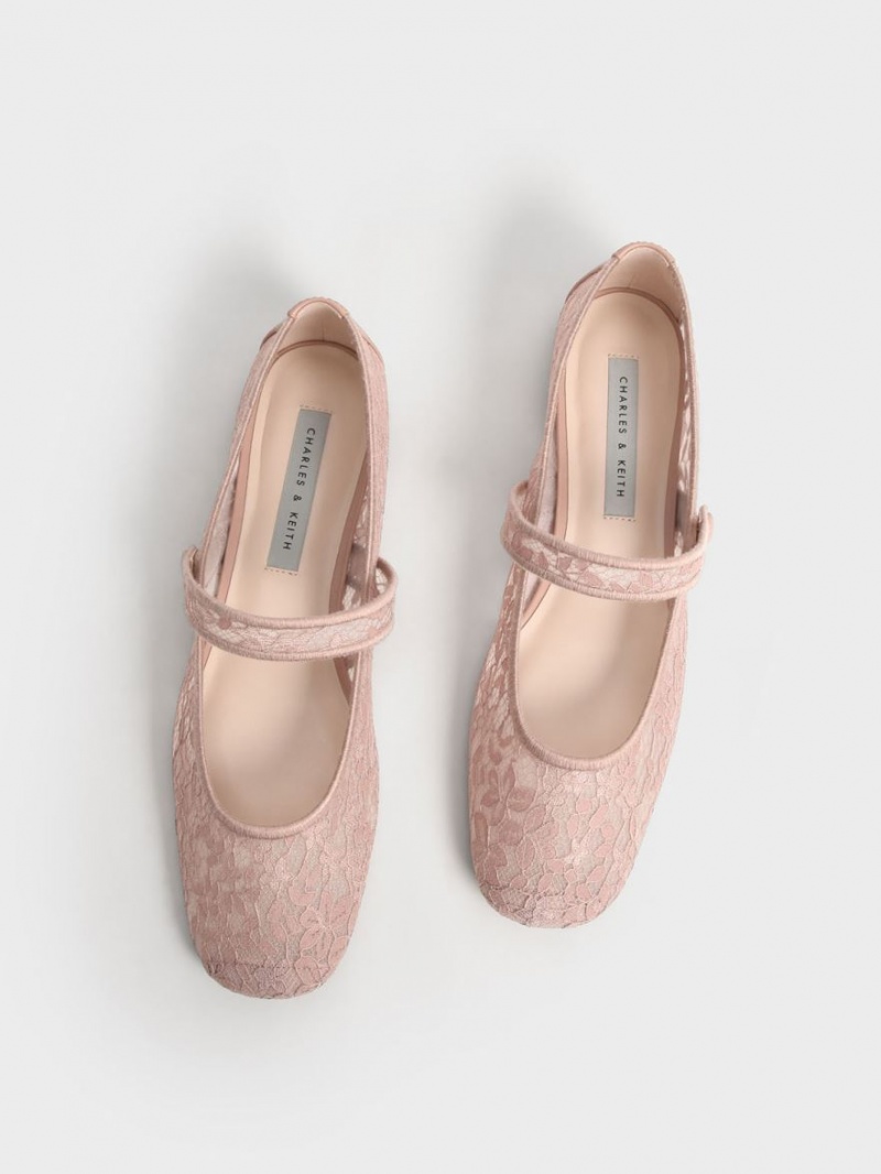 Παπουτσια Μπαλαρινεσ Charles And Keith δαντελα & Mesh Mary Jane ροζ | 91028-JTUS