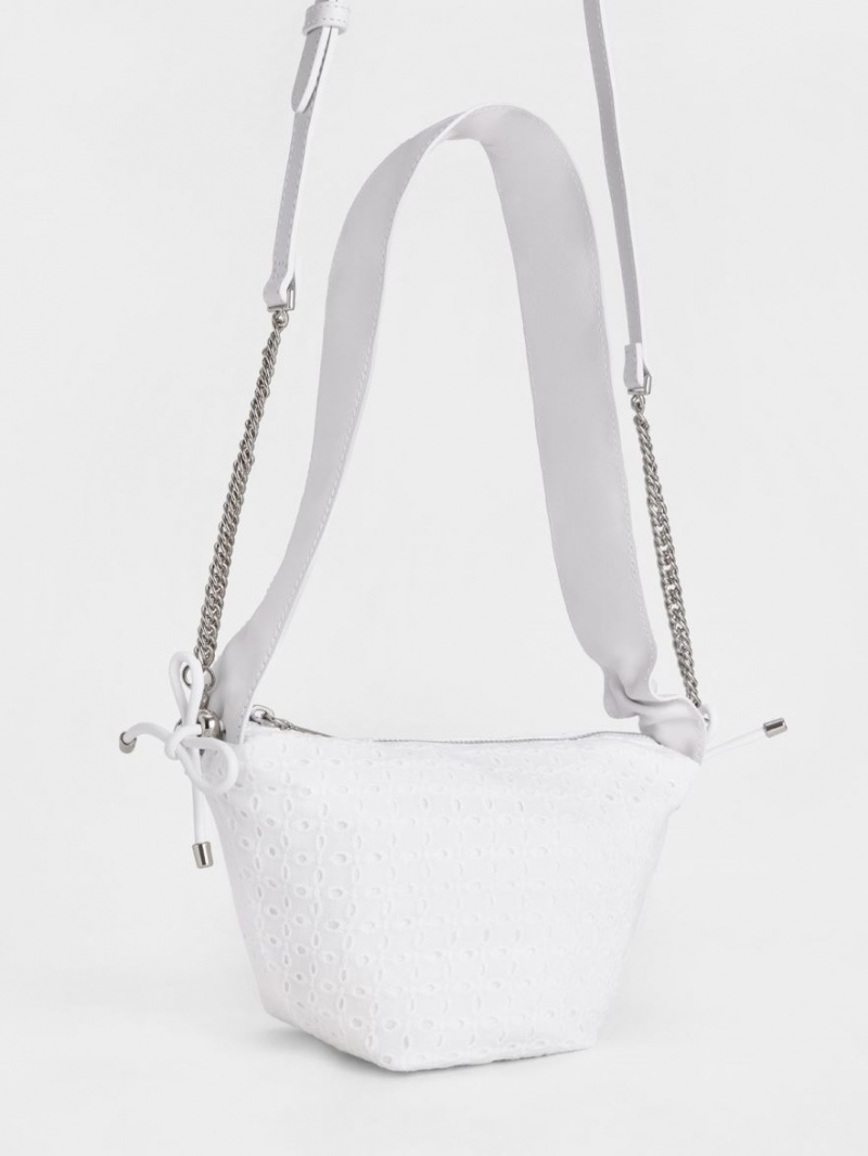 τσαντα χειροσ Charles And Keith δερματινα & δαντελα Ruched Top ασπρα | 34691-IYXJ