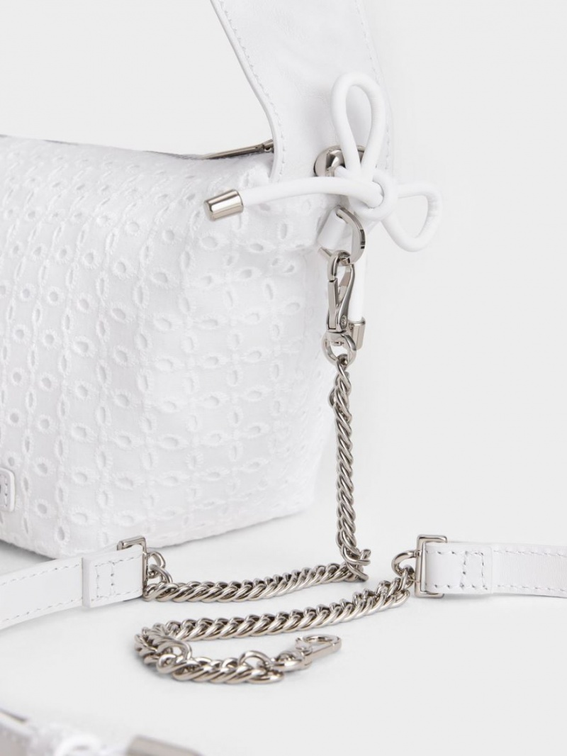 τσαντα χειροσ Charles And Keith δερματινα & δαντελα Ruched Top ασπρα | 34691-IYXJ