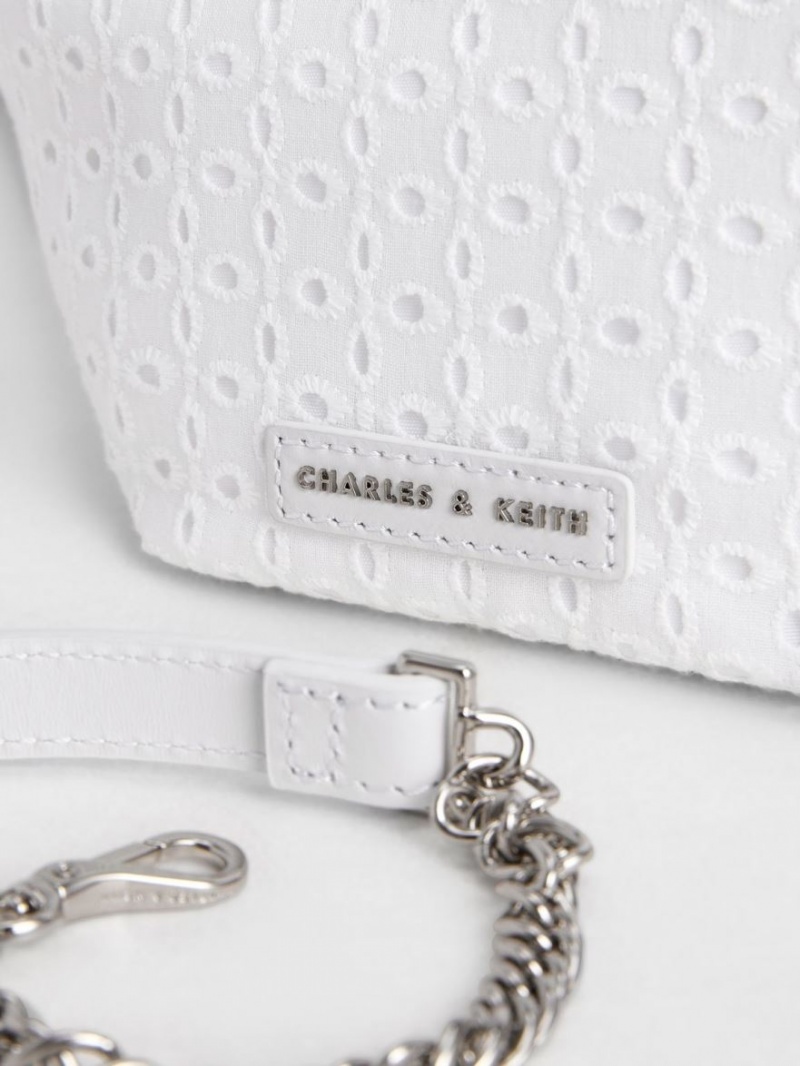 τσαντα χειροσ Charles And Keith δερματινα & δαντελα Ruched Top ασπρα | 34691-IYXJ