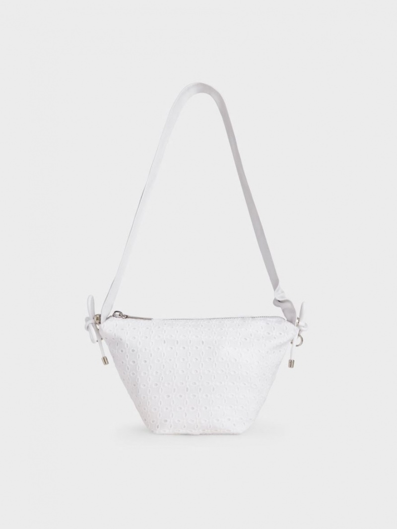 τσαντα χειροσ Charles And Keith δερματινα & δαντελα Ruched Top ασπρα | 34691-IYXJ