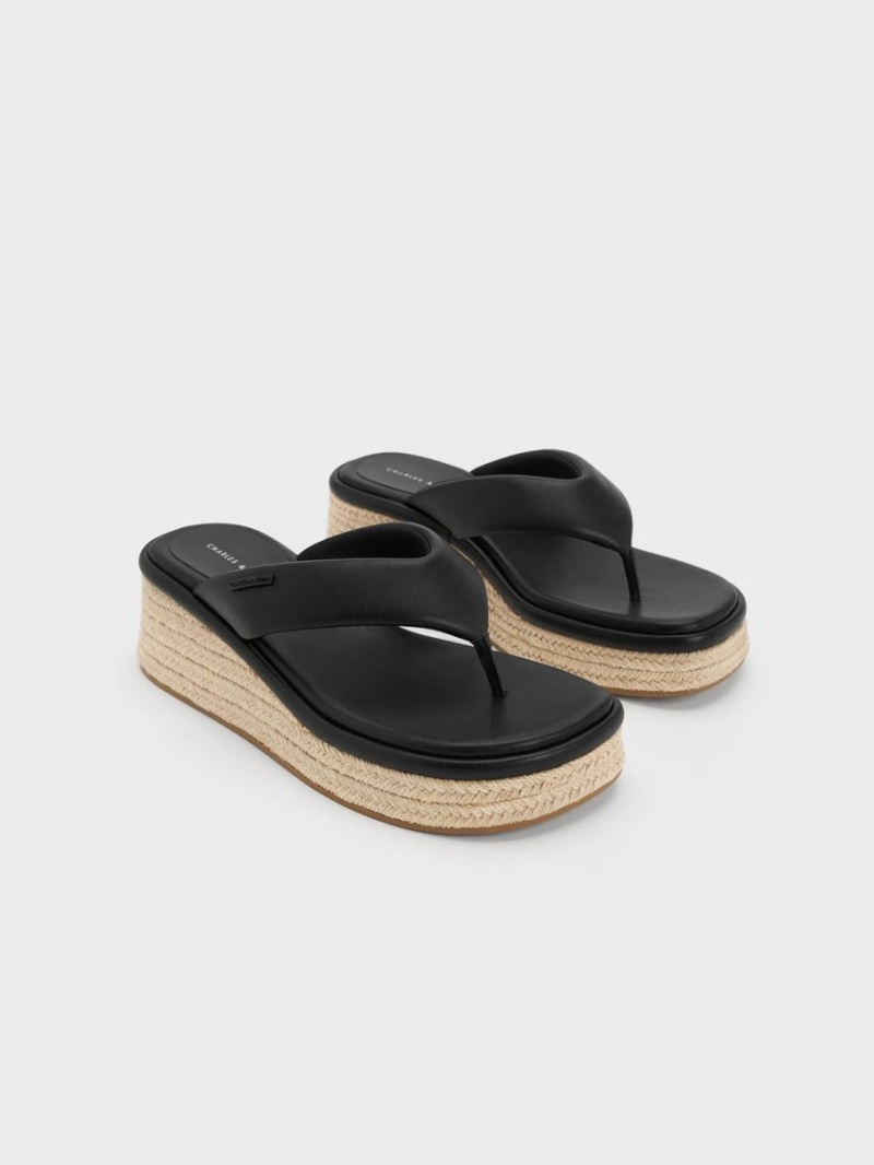 παπουτσια πλατφορμα Charles And Keith εσπαντριγιεσ Στρινγκ μαυρα | 09216-OPMQ
