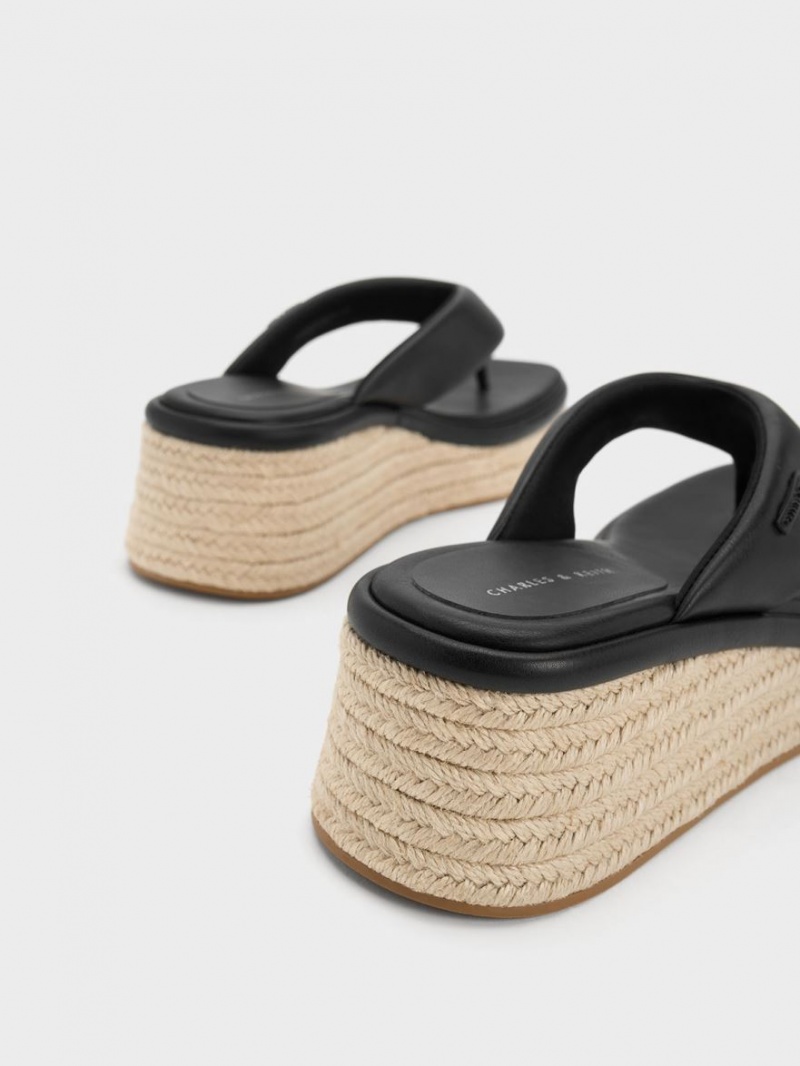 παπουτσια πλατφορμα Charles And Keith εσπαντριγιεσ Στρινγκ μαυρα | 09216-OPMQ