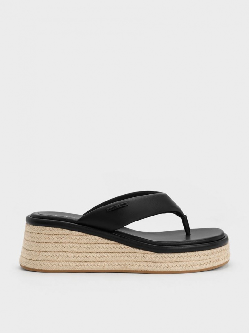 παπουτσια πλατφορμα Charles And Keith εσπαντριγιεσ Στρινγκ μαυρα | 09216-OPMQ