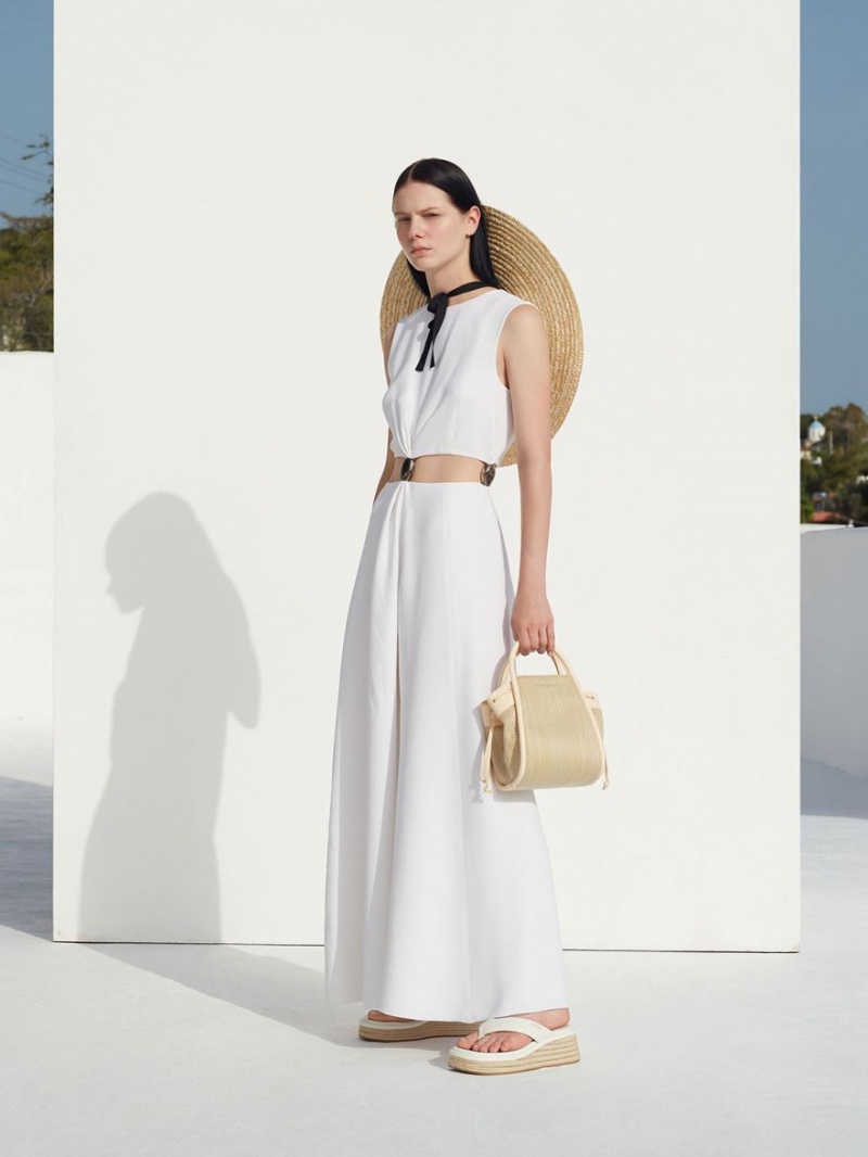 παπουτσια πλατφορμα Charles And Keith εσπαντριγιεσ Στρινγκ ασπρα | 24983-SXLH
