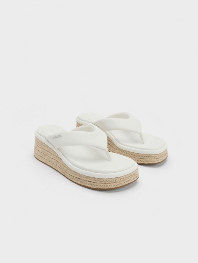 παπουτσια πλατφορμα Charles And Keith εσπαντριγιεσ Στρινγκ ασπρα | 24983-SXLH
