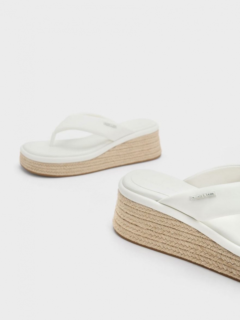 παπουτσια πλατφορμα Charles And Keith εσπαντριγιεσ Στρινγκ ασπρα | 24983-SXLH