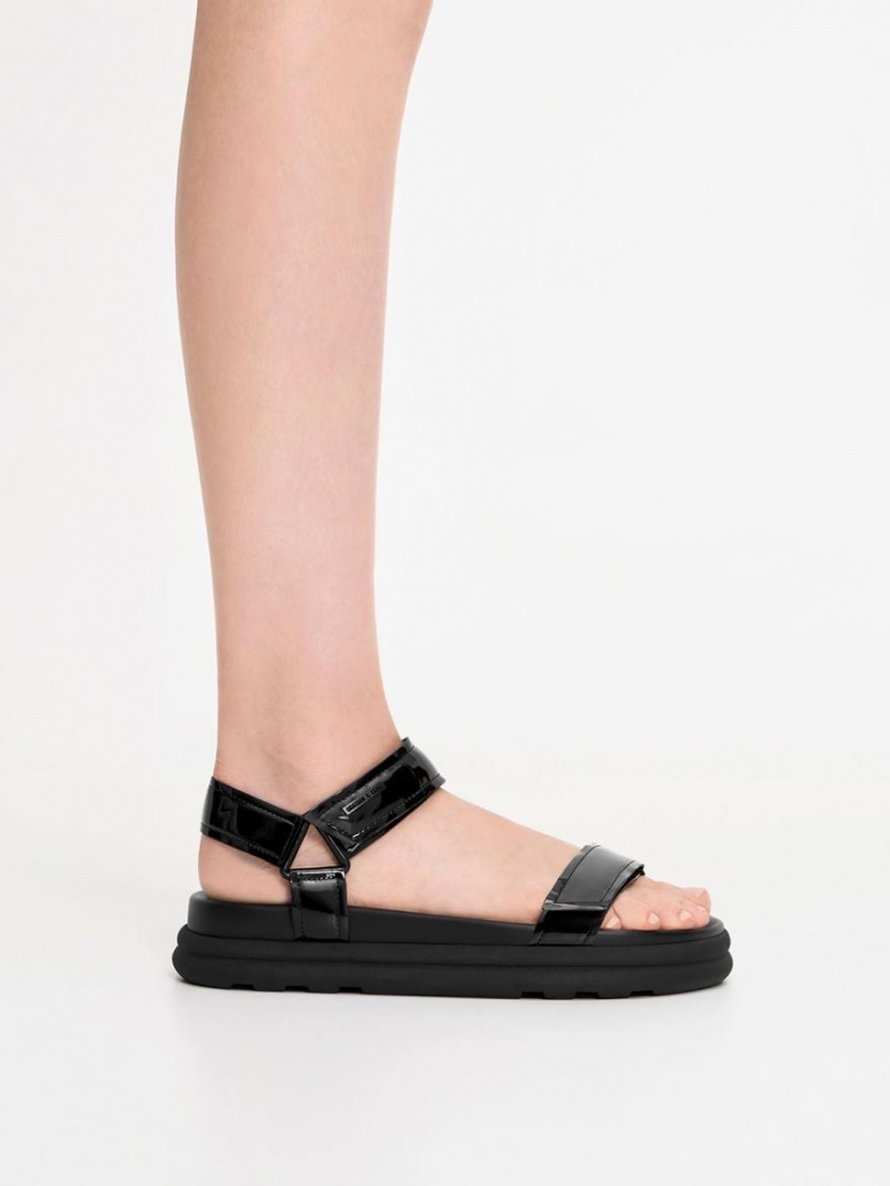 Πεδιλα Πλατφορμεσ Charles And Keith λουστρινι strappy Sports μαυρα | 45623-DGHE