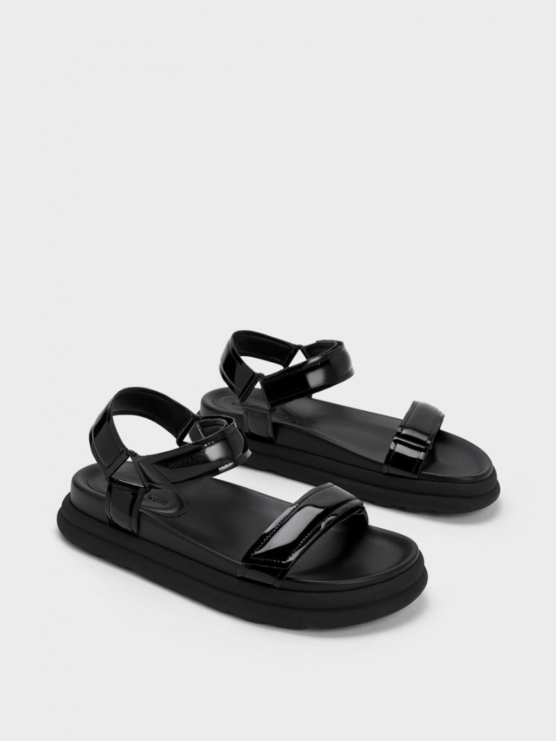 Πεδιλα Πλατφορμεσ Charles And Keith λουστρινι strappy Sports μαυρα | 45623-DGHE