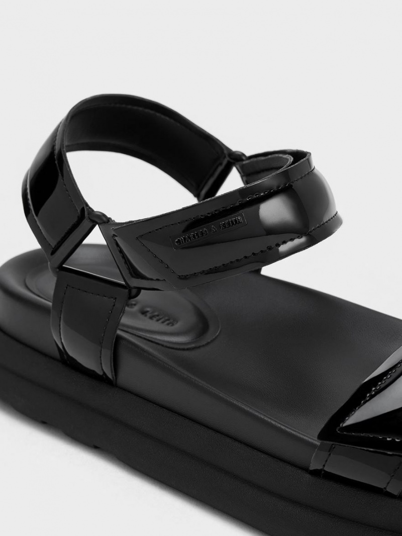 Πεδιλα Πλατφορμεσ Charles And Keith λουστρινι strappy Sports μαυρα | 45623-DGHE