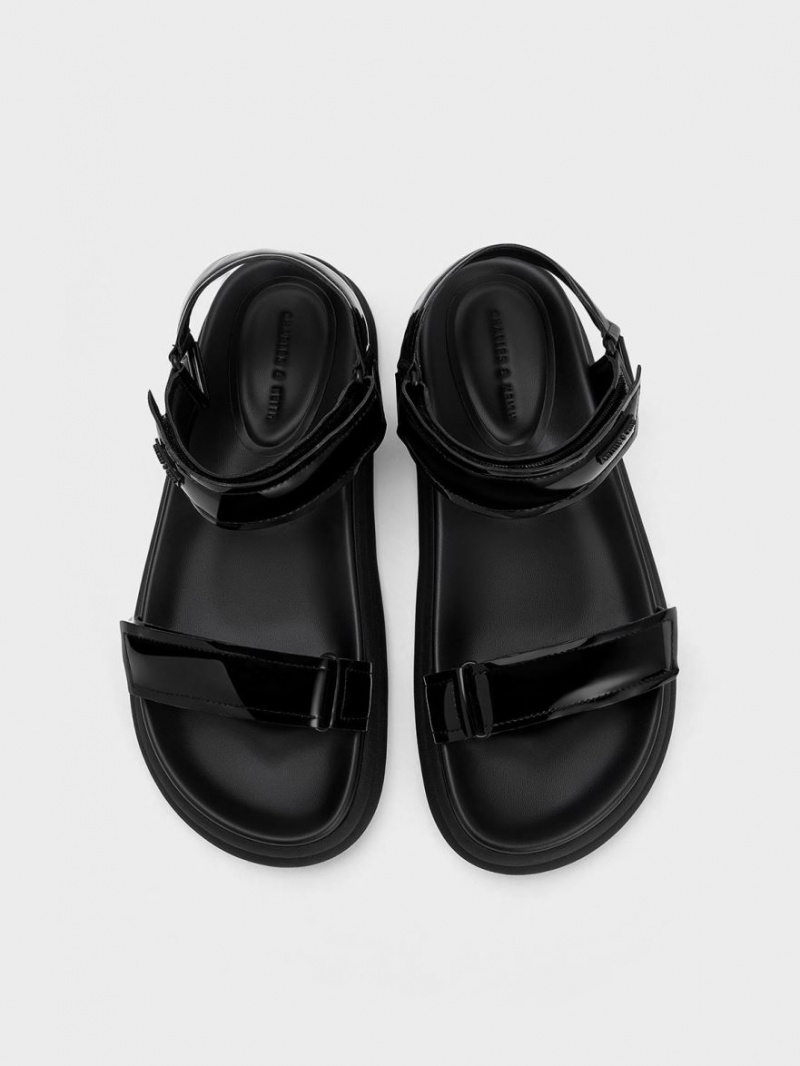 Πεδιλα Πλατφορμεσ Charles And Keith λουστρινι strappy Sports μαυρα | 45623-DGHE