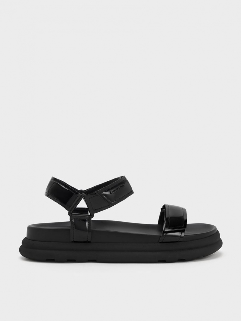 Πεδιλα Πλατφορμεσ Charles And Keith λουστρινι strappy Sports μαυρα | 45623-DGHE