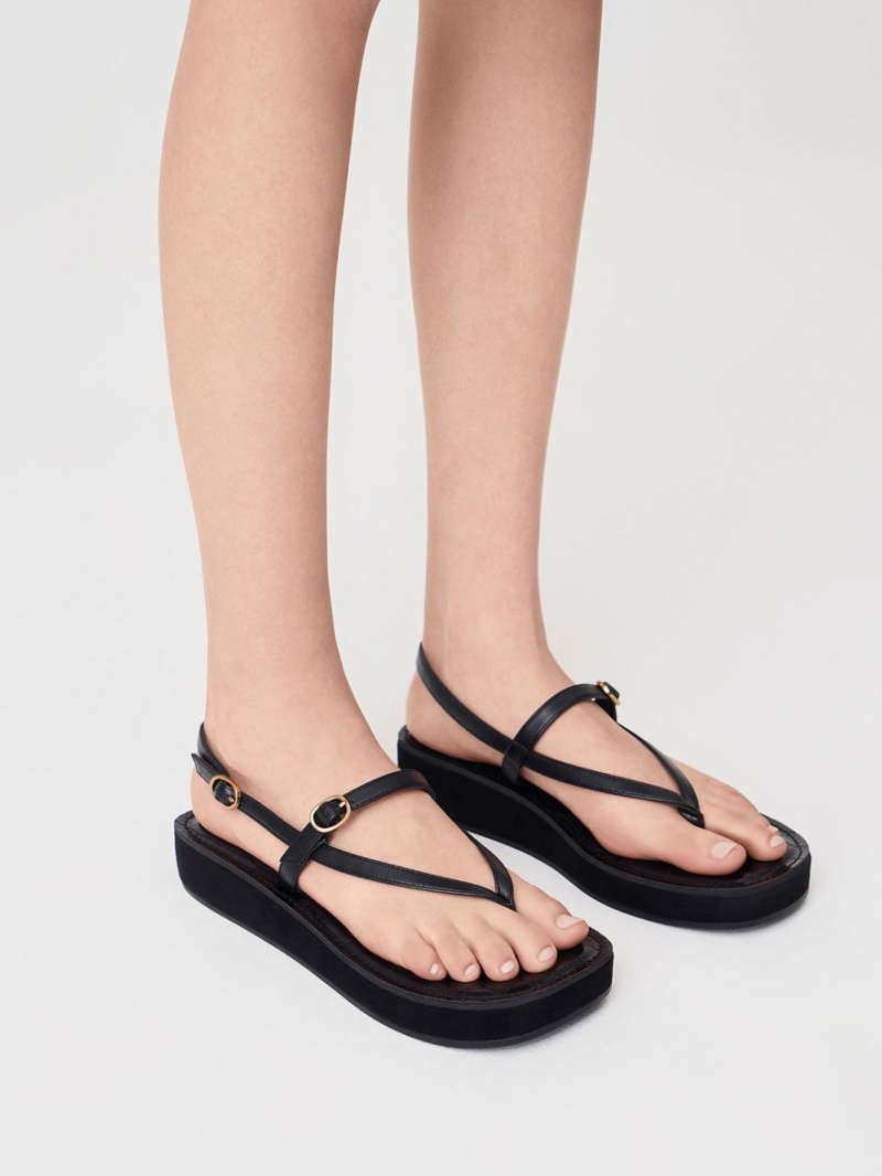 Πεδιλα Πλατφορμεσ Charles And Keith strappy Flatform Στρινγκ μαυρα | 34601-FJCX