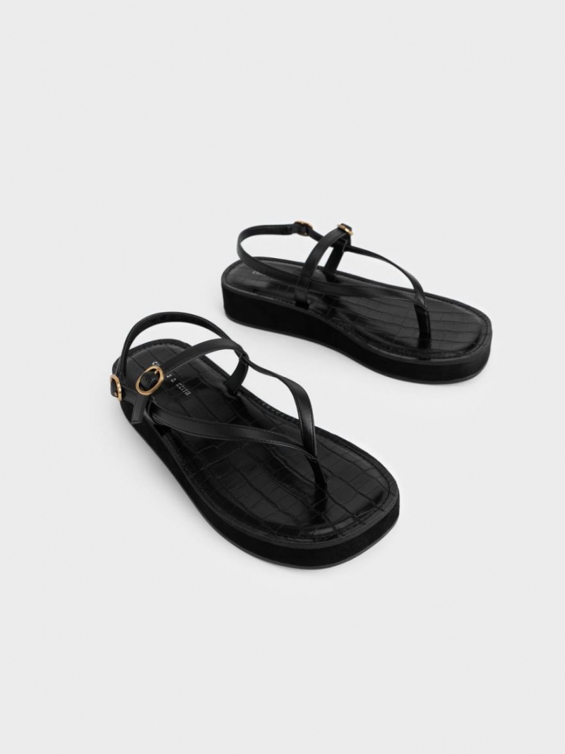 Πεδιλα Πλατφορμεσ Charles And Keith strappy Flatform Στρινγκ μαυρα | 34601-FJCX
