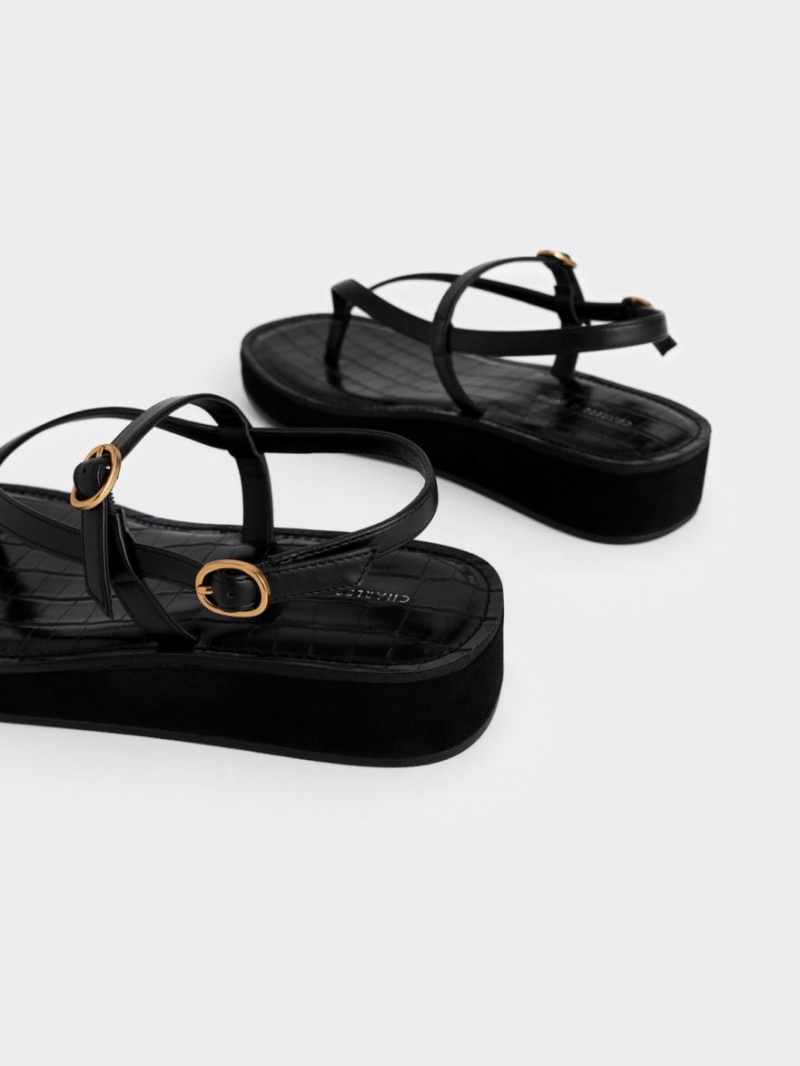 Πεδιλα Πλατφορμεσ Charles And Keith strappy Flatform Στρινγκ μαυρα | 34601-FJCX
