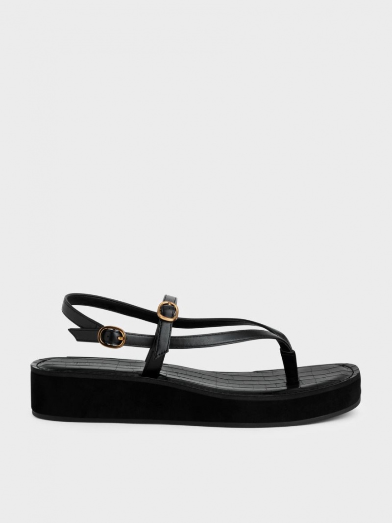 Πεδιλα Πλατφορμεσ Charles And Keith strappy Flatform Στρινγκ μαυρα | 34601-FJCX