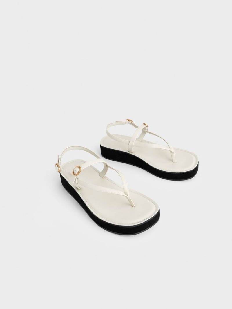 Πεδιλα Πλατφορμεσ Charles And Keith strappy Flatform Στρινγκ ασπρα | 41680-TGMI