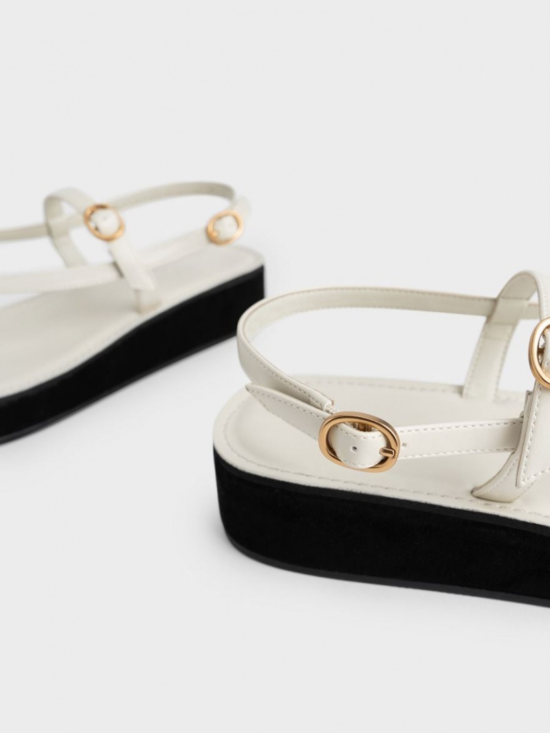 Πεδιλα Πλατφορμεσ Charles And Keith strappy Flatform Στρινγκ ασπρα | 41680-TGMI