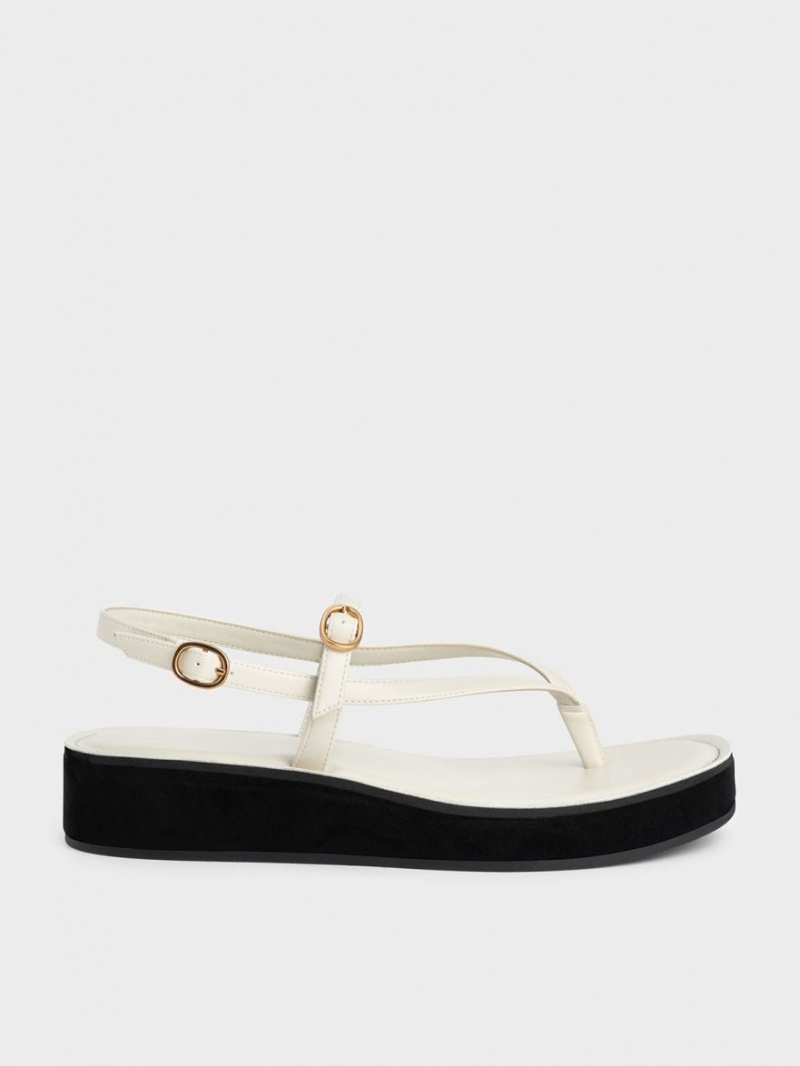 Πεδιλα Πλατφορμεσ Charles And Keith strappy Flatform Στρινγκ ασπρα | 41680-TGMI