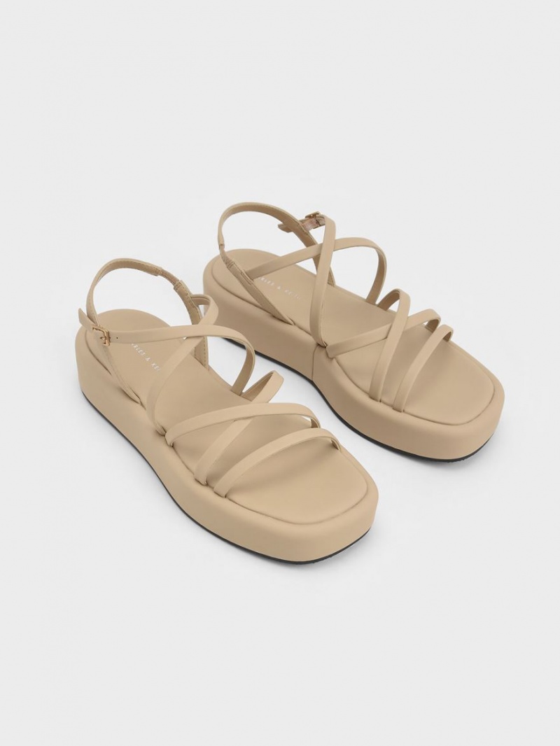Πεδιλα Πλατφορμεσ Charles And Keith strappy Με Επένδυση Μπεζ | 31284-WKCA