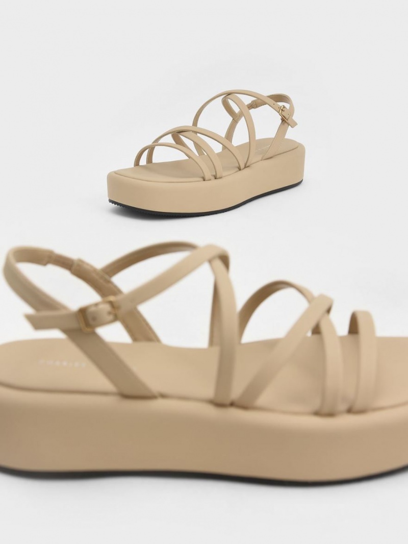 Πεδιλα Πλατφορμεσ Charles And Keith strappy Με Επένδυση Μπεζ | 31284-WKCA