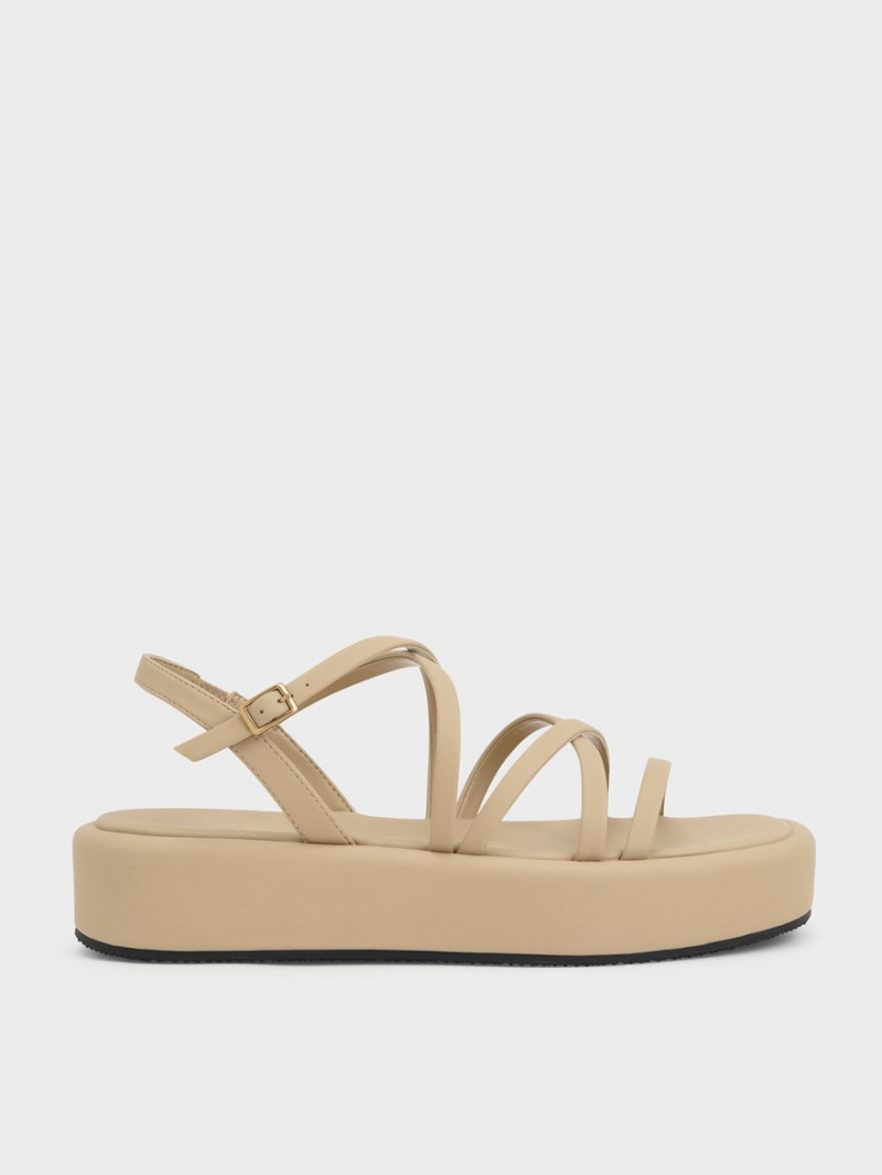 Πεδιλα Πλατφορμεσ Charles And Keith strappy Με Επένδυση Μπεζ | 31284-WKCA