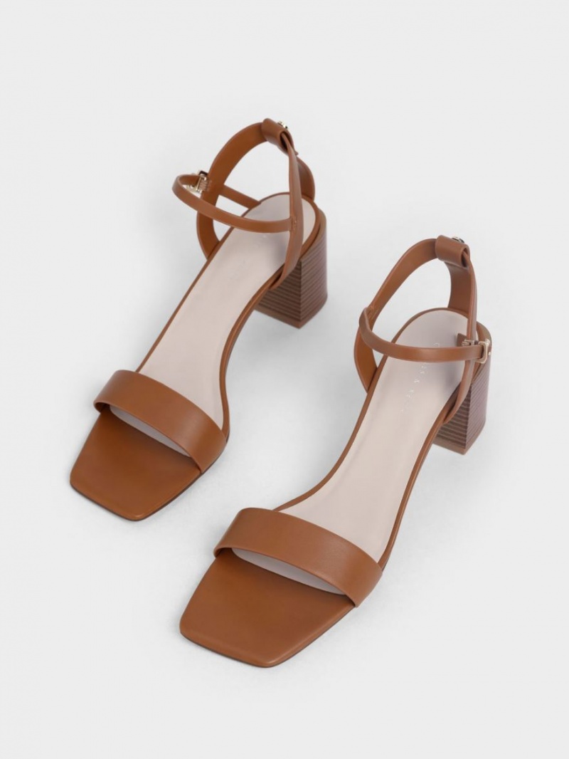 σανδαλια με τακουνι Charles And Keith Ankle λουρακια Stacked καφε | 08249-TVIU