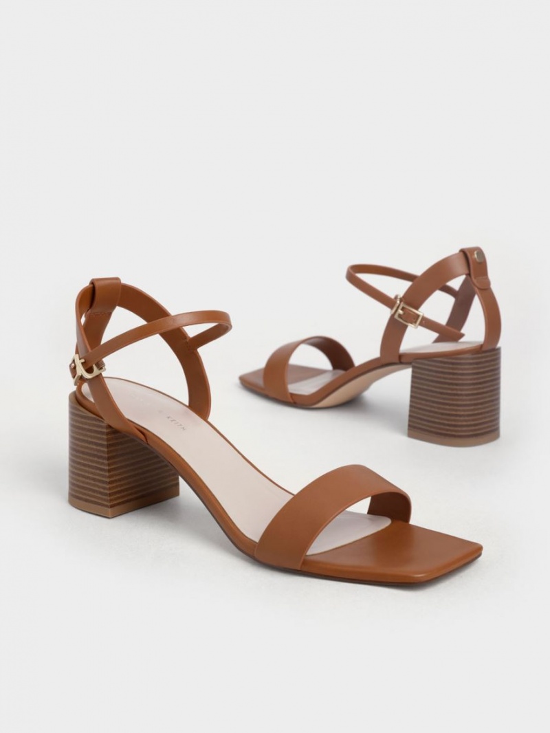 σανδαλια με τακουνι Charles And Keith Ankle λουρακια Stacked καφε | 08249-TVIU