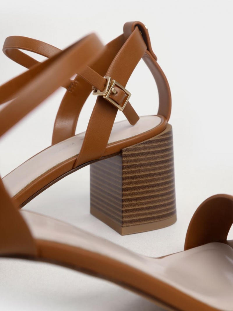 σανδαλια με τακουνι Charles And Keith Ankle λουρακια Stacked καφε | 08249-TVIU