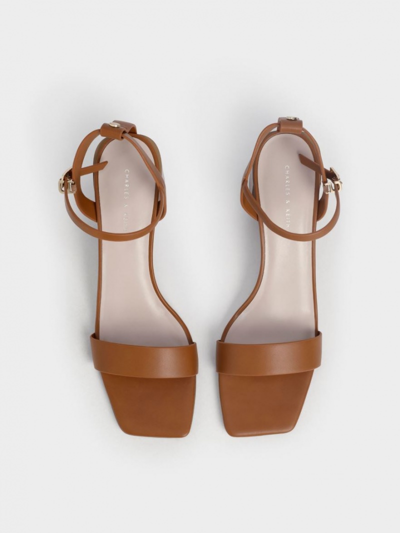 σανδαλια με τακουνι Charles And Keith Ankle λουρακια Stacked καφε | 08249-TVIU